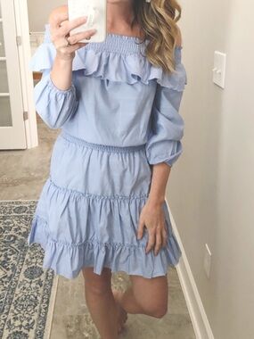 Sky Blue Off-Shoulder Ruffle Mini Dress